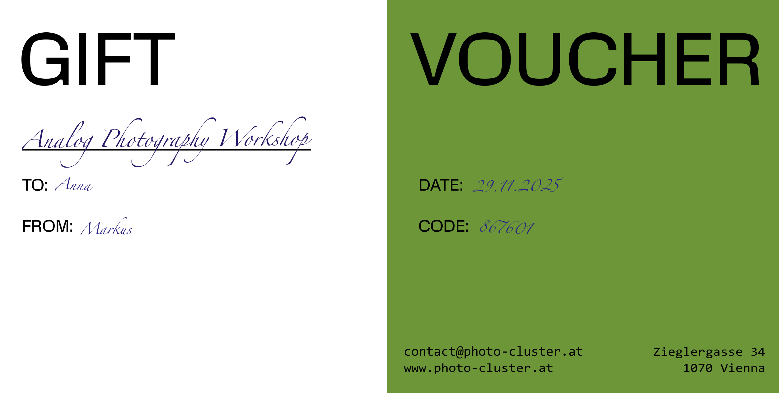 Voucher / Gift Card for Photography Workshops